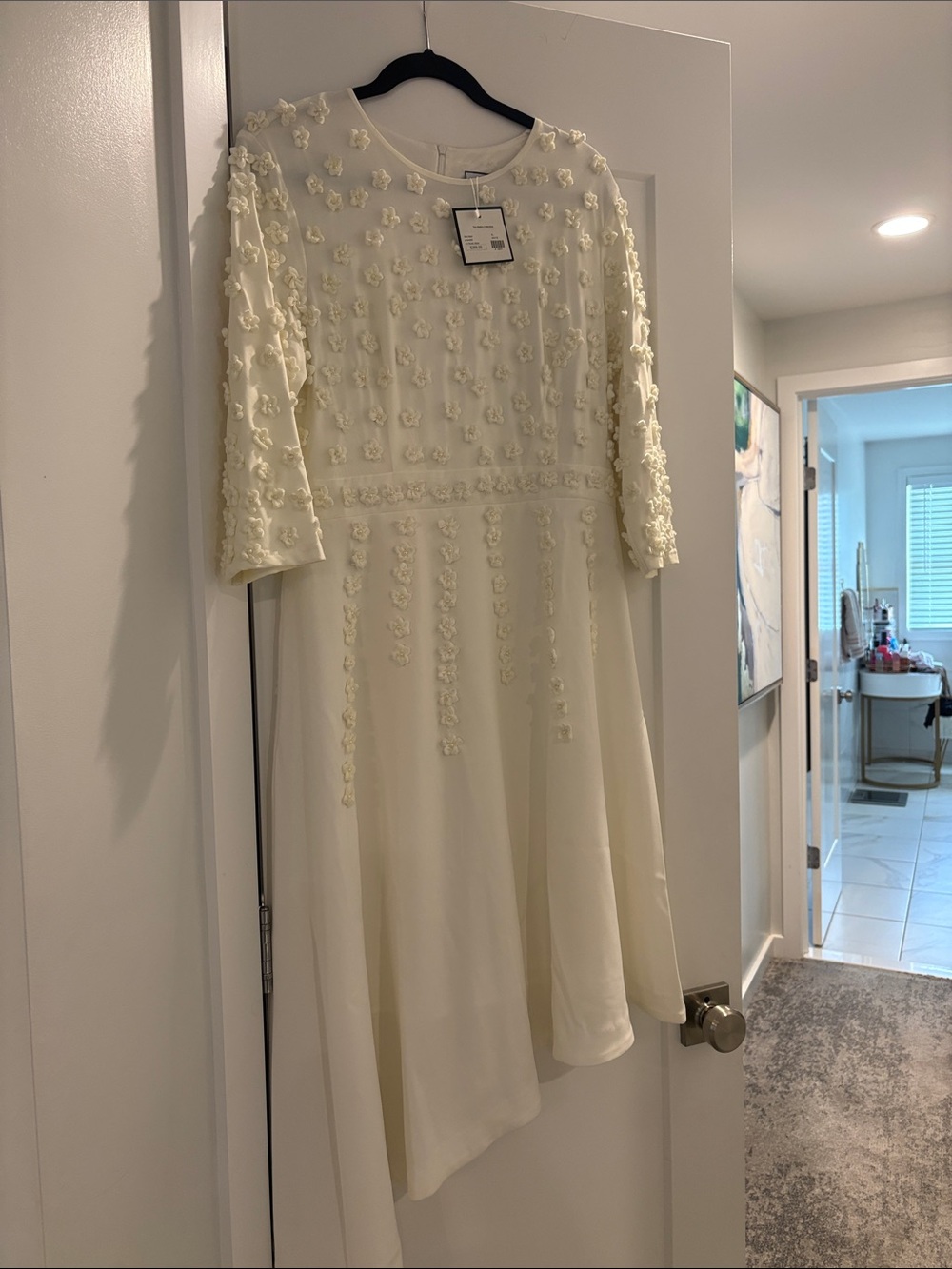 Women’s Asymmetrical Cream Floral-Appliqué Dress
